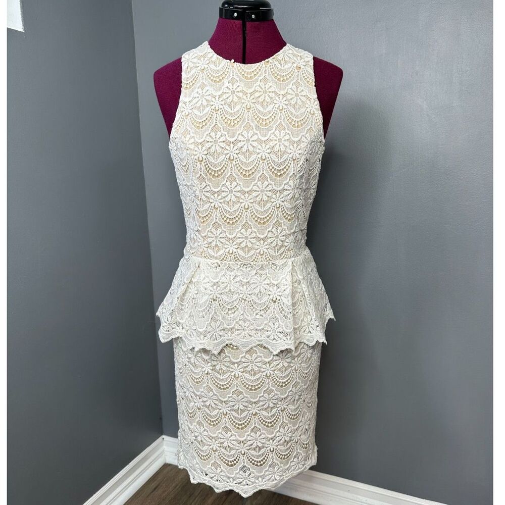 Guess Bridal White Lace Peplum Mini Dress